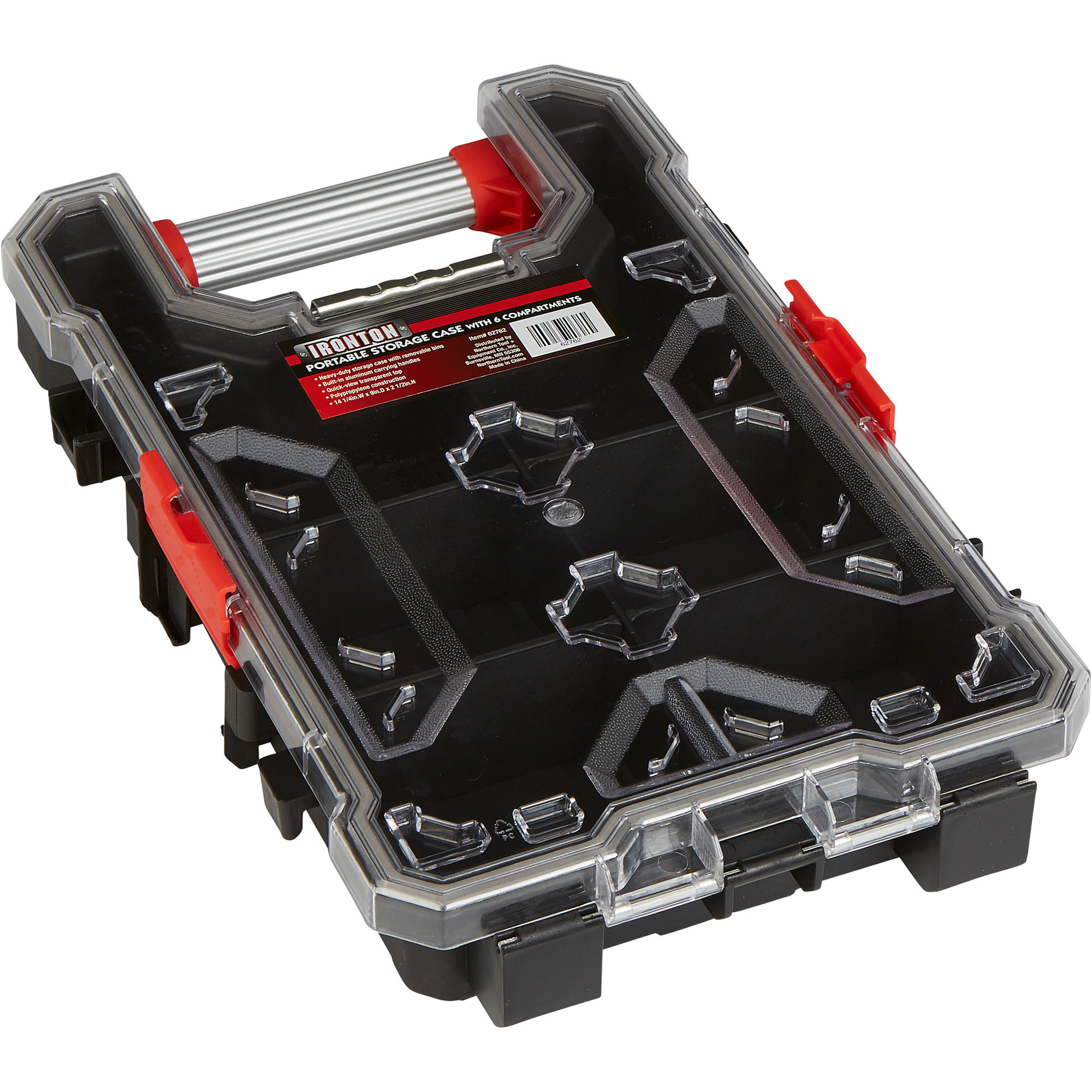 Ironton Portable Storage Case with 6 Compartments, 14-1/4in.W x 9in.D x 2-1/2in.H
